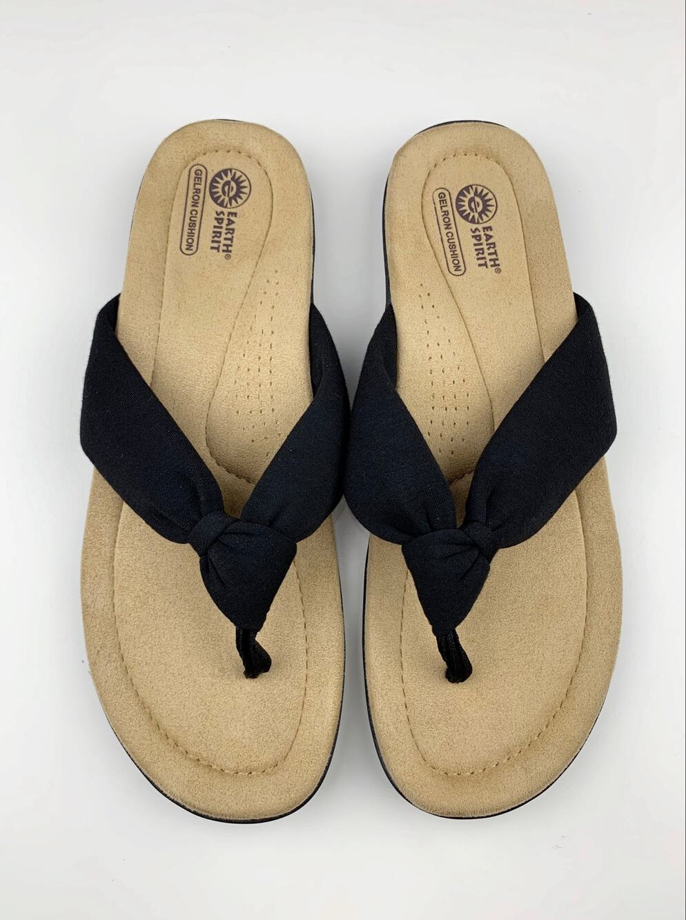 Earth Spirit Sandals Black Fabric Flip Flops Slip On Thong Comfort Women's 11